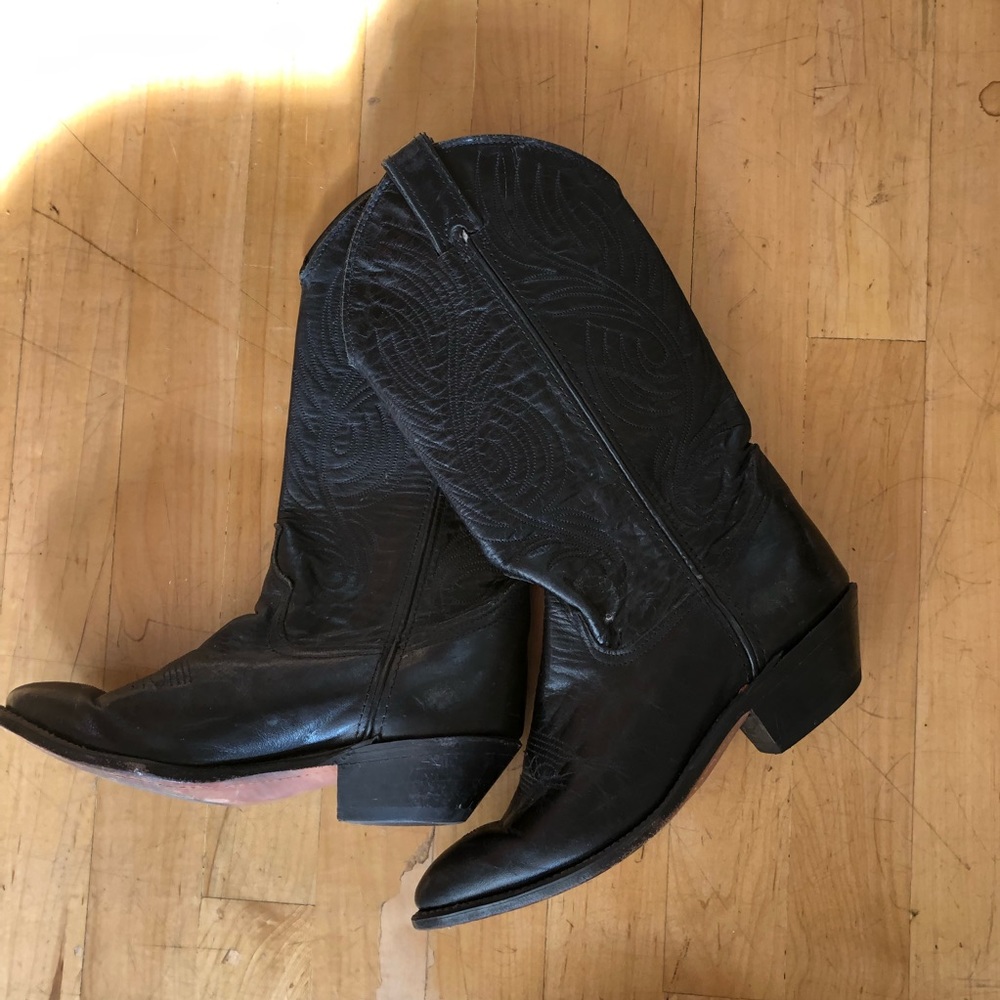 Black leather vintage cowboy boots